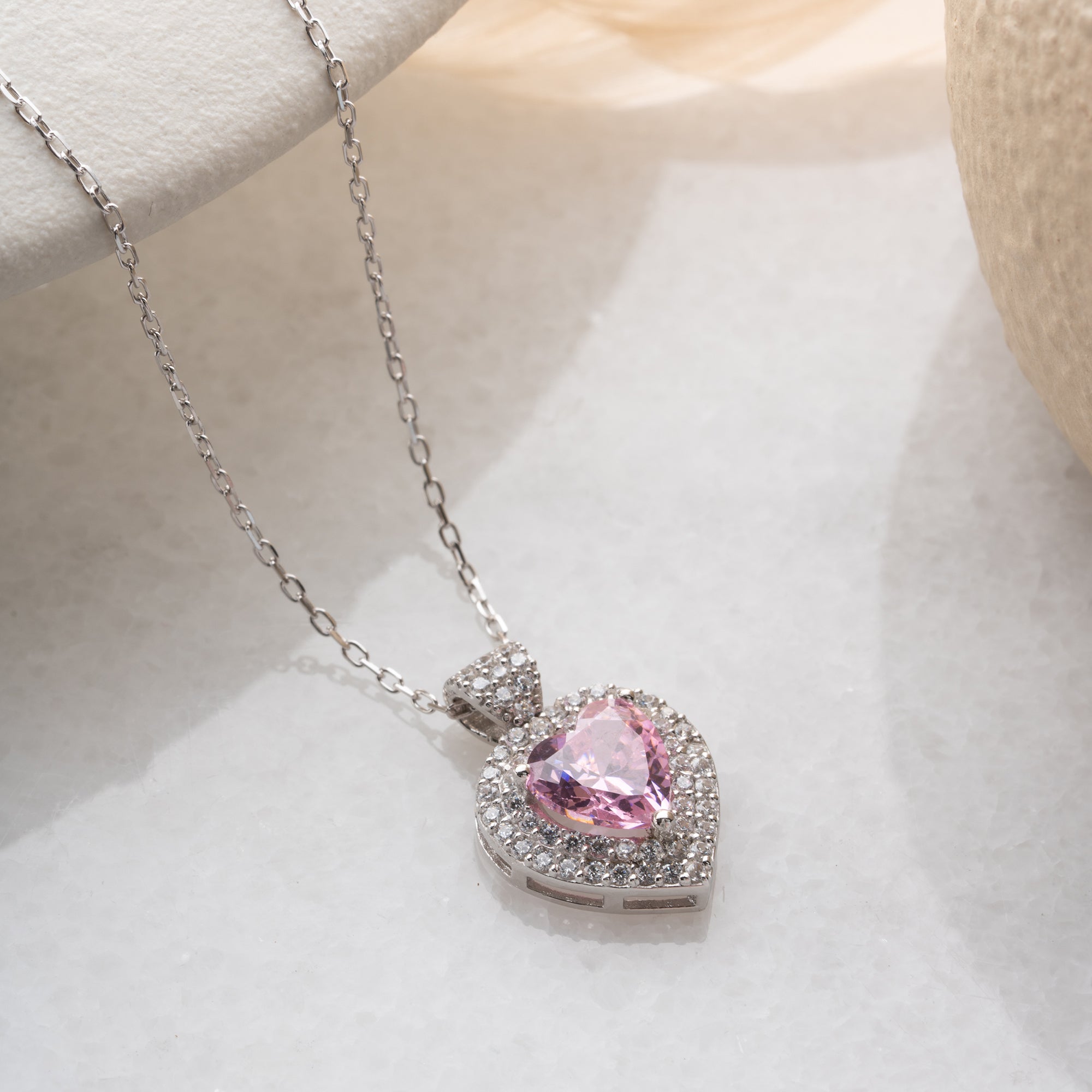 HJÄRTHALSBAND MED ROSA ZIRKON | 925 SILVER