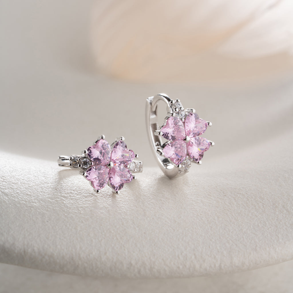 MINIMALISTISKA BLOMÖRHÄNGEN MED ROSA ZIRKON | 925 SILVER