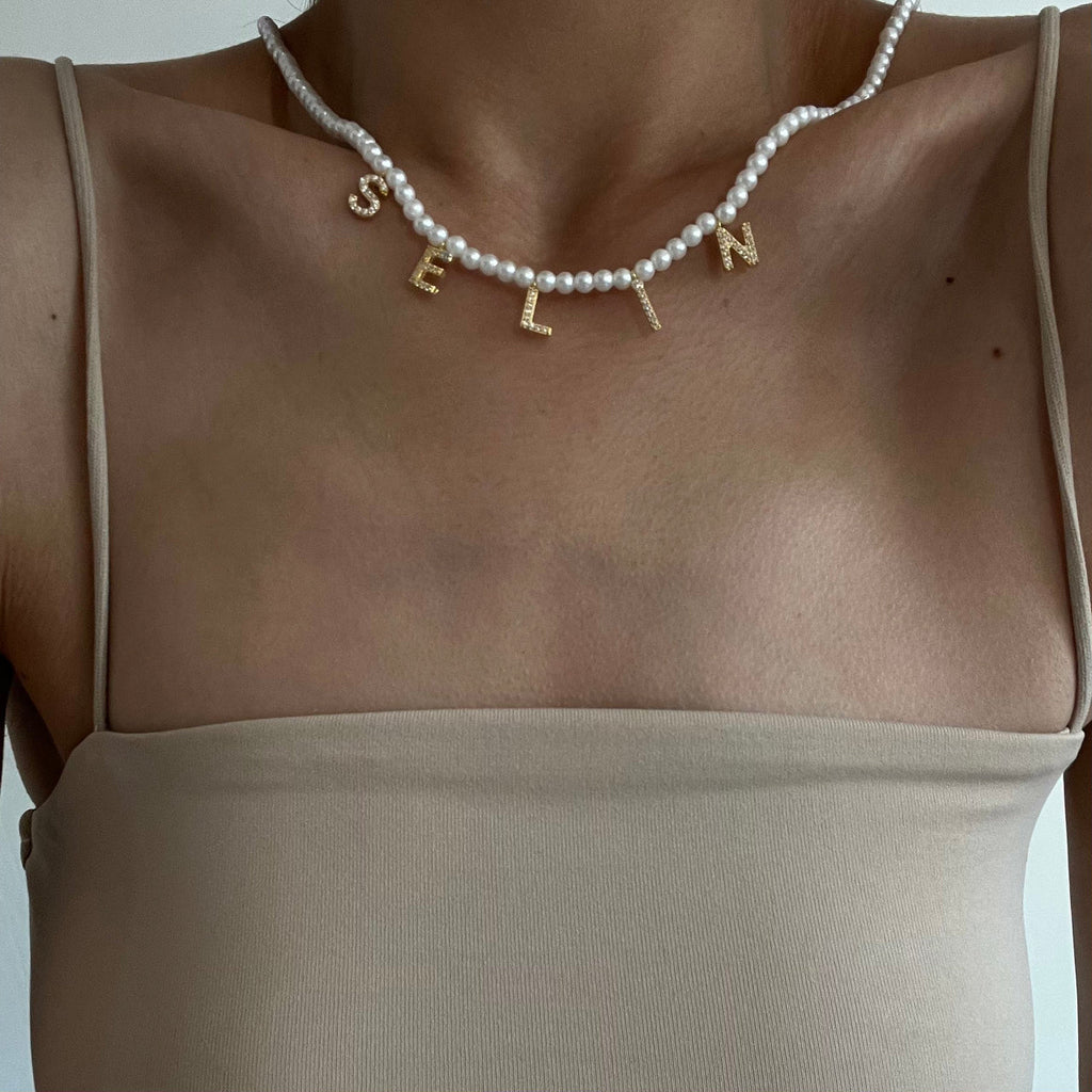 Buchstaben Halskette mit Perlen (7054065762349)