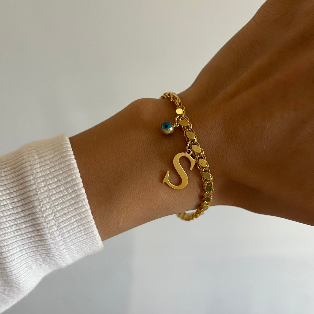 Gersten Buchstaben Armkette mit Nazar (7001246138413)