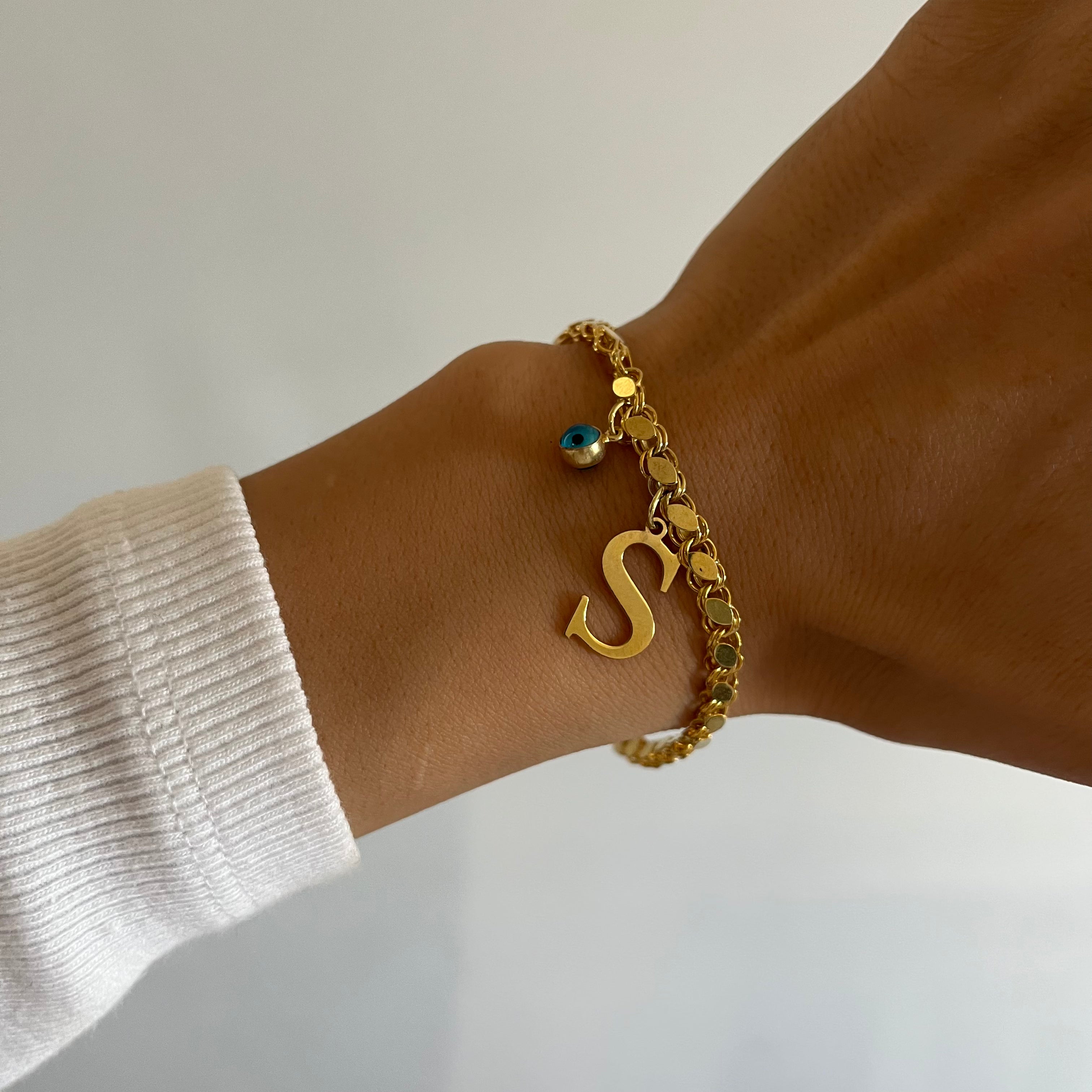 Gersten Buchstaben Armkette mit Nazar (7001246138413)