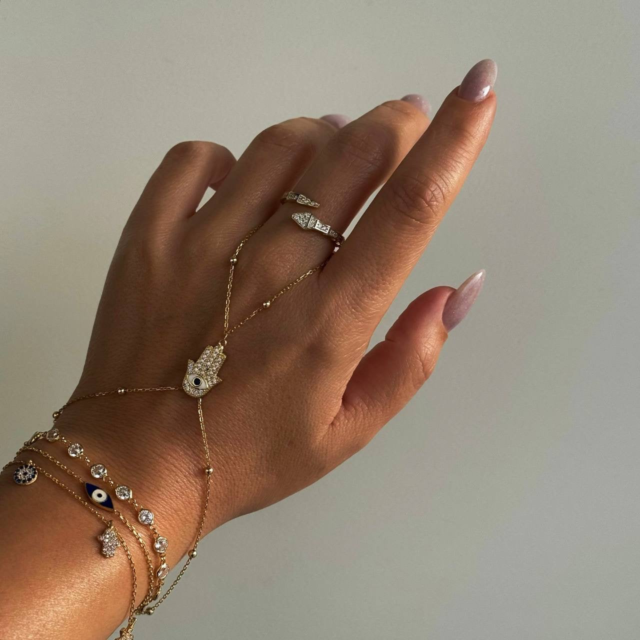 FATIMA'S HAND BLÅ ZIKONIA HANDKEDJA - 925 SILVER