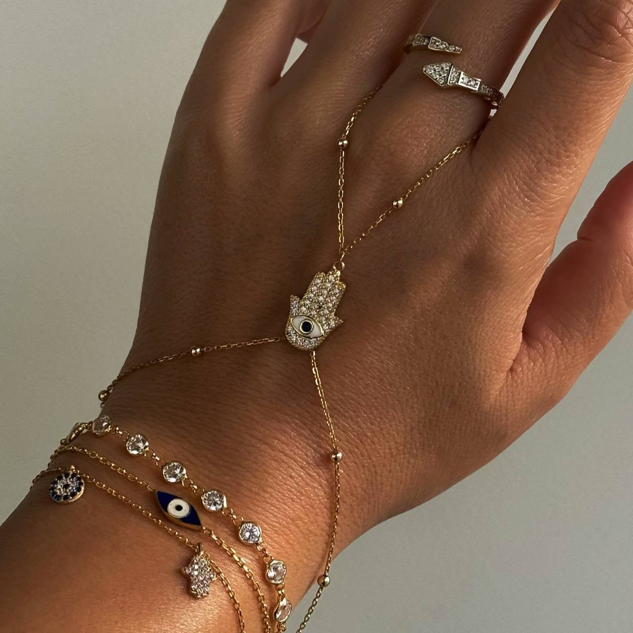 FATIMA'S HAND BLÅ ZIKONIA HANDKEDJA - 925 SILVER