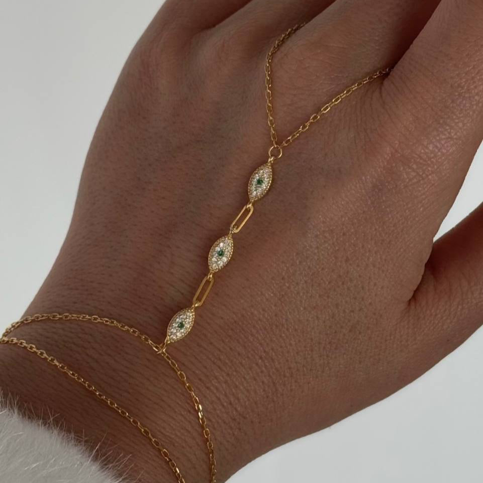 GRÖN ZIRCON STONE EYE HANDKEDJA | 925 SILVER