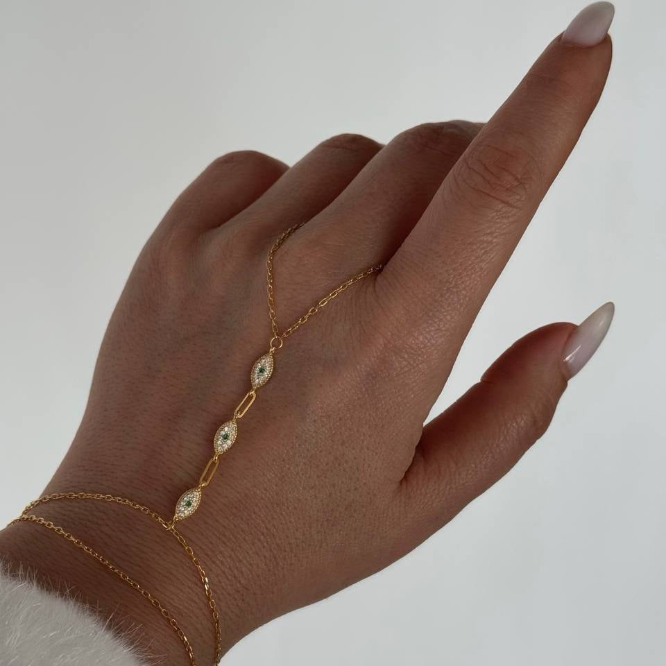 GRÖN ZIRCON STONE EYE HANDKEDJA | 925 SILVER