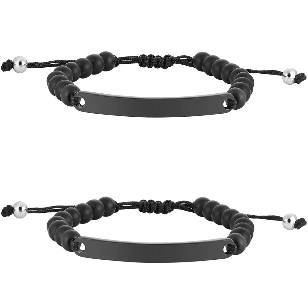 ID-Partnerarmband mit Gravur - Pearl Black (8017617649966)