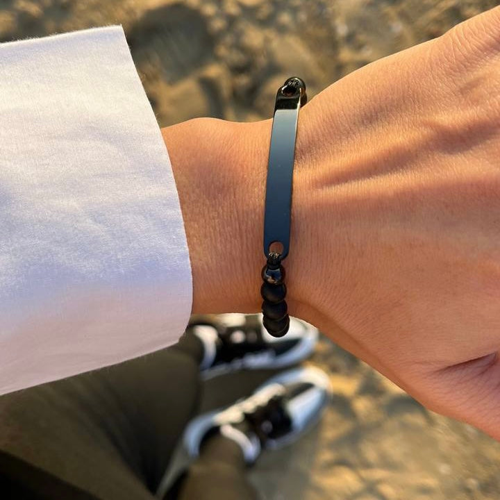 ID-Partnerarmband mit Gravur - Pearl Black (8017617649966)
