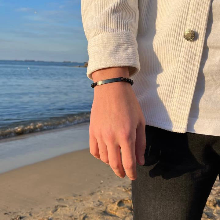 ID-Partnerarmband mit Gravur - Pearl Black (8017617649966)