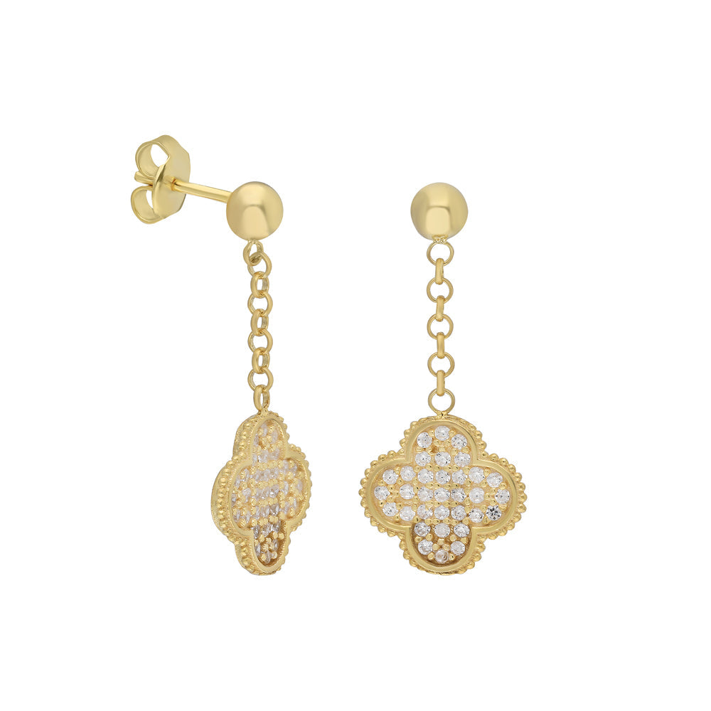 Hängende Zirkonia Kleeblatt Ohrringe (8063905792302)