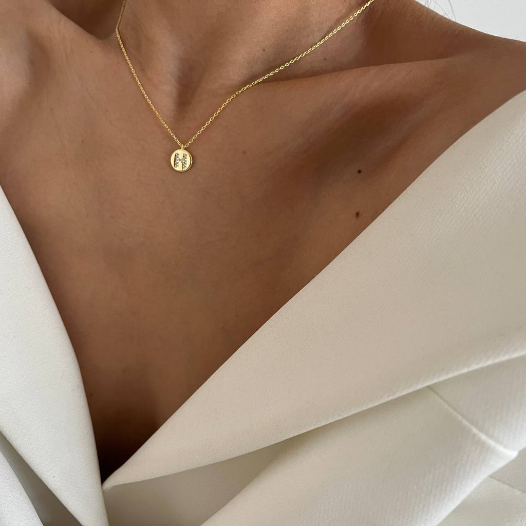 Zirkonia Plättchen Buchstaben Halskette (8022918594862)