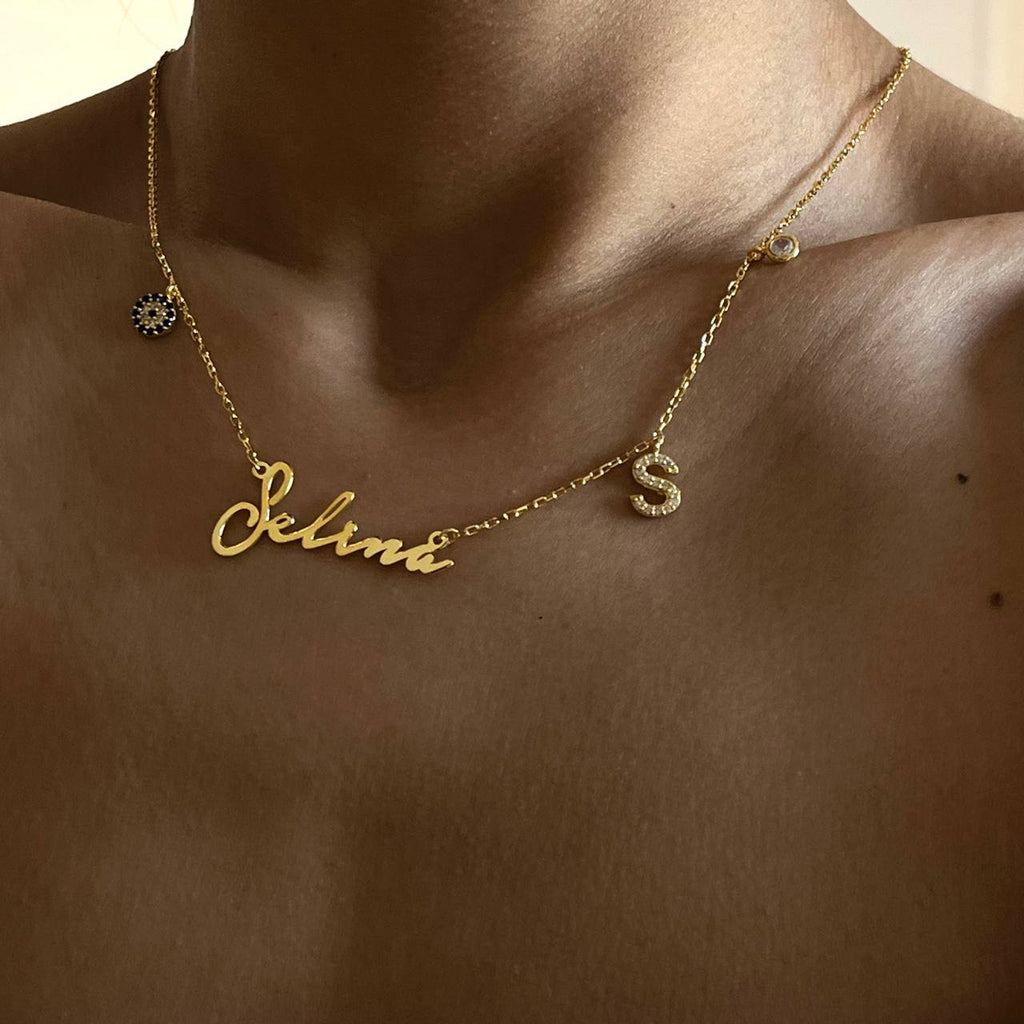 Namenskette Notera mit Initial und Nazar (8061254467886)