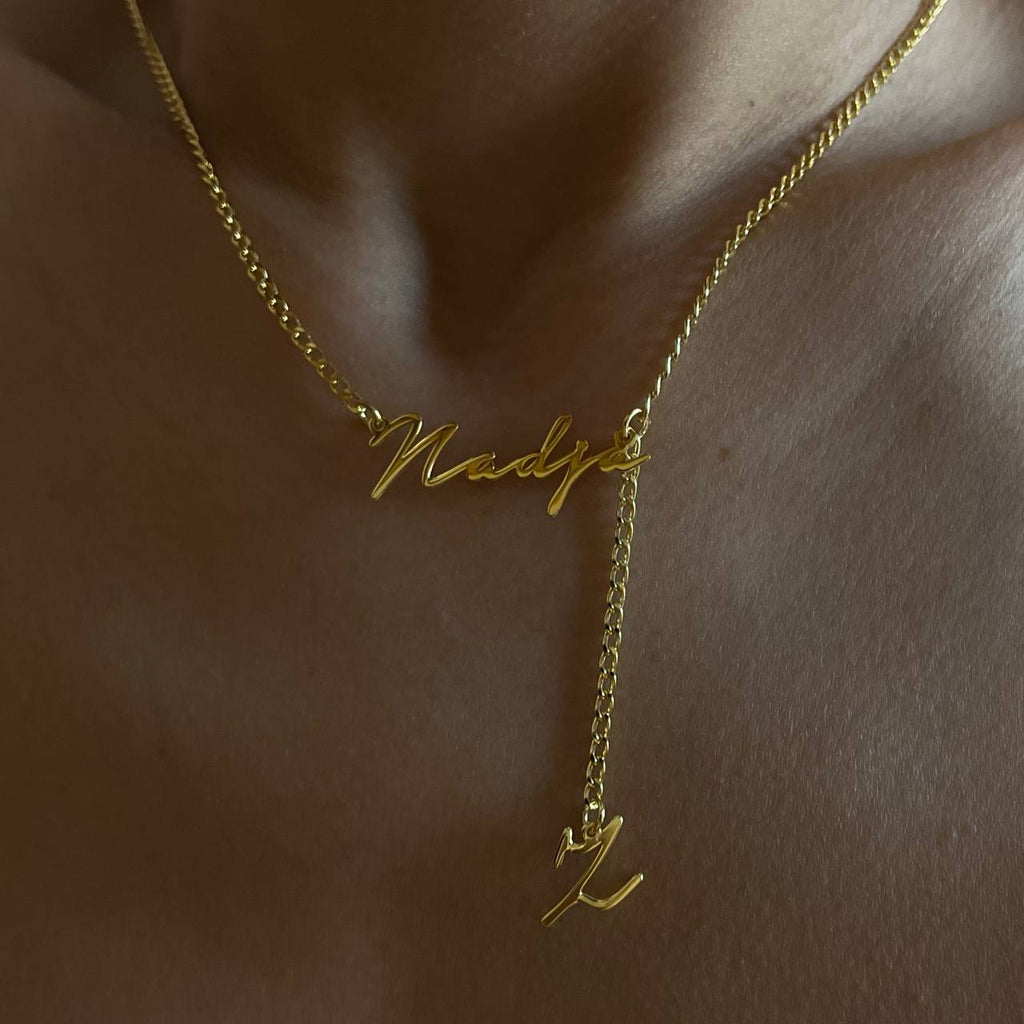 Gourmet Namenskette - Schriftart Notera mit Initialen (8061797695790)