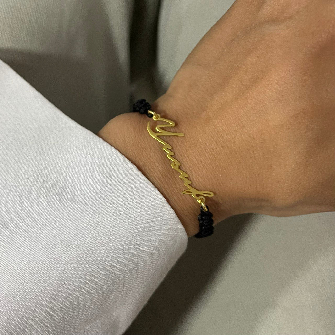 Signatur Armband mit schwarzes Seil (7067686567981)