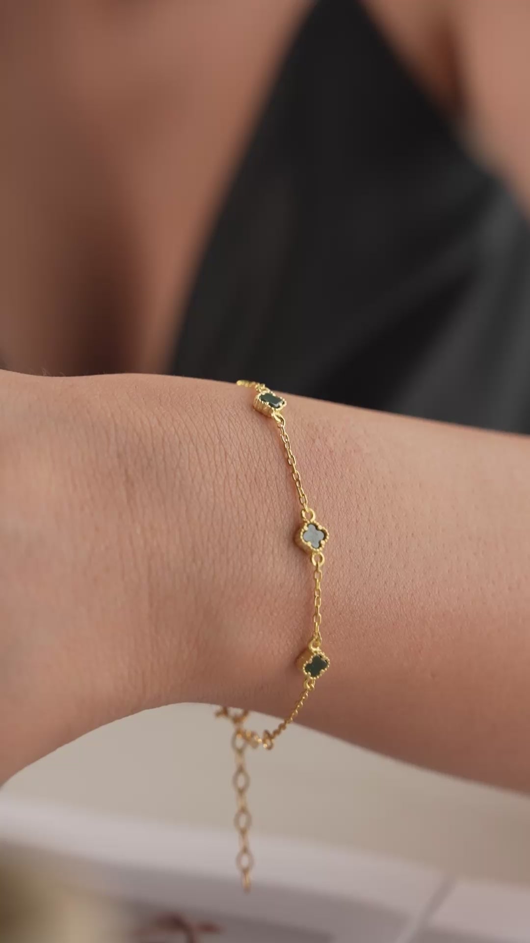 MINIMAL GRÖN KLÖVER ARMBAND | 925 SILVER