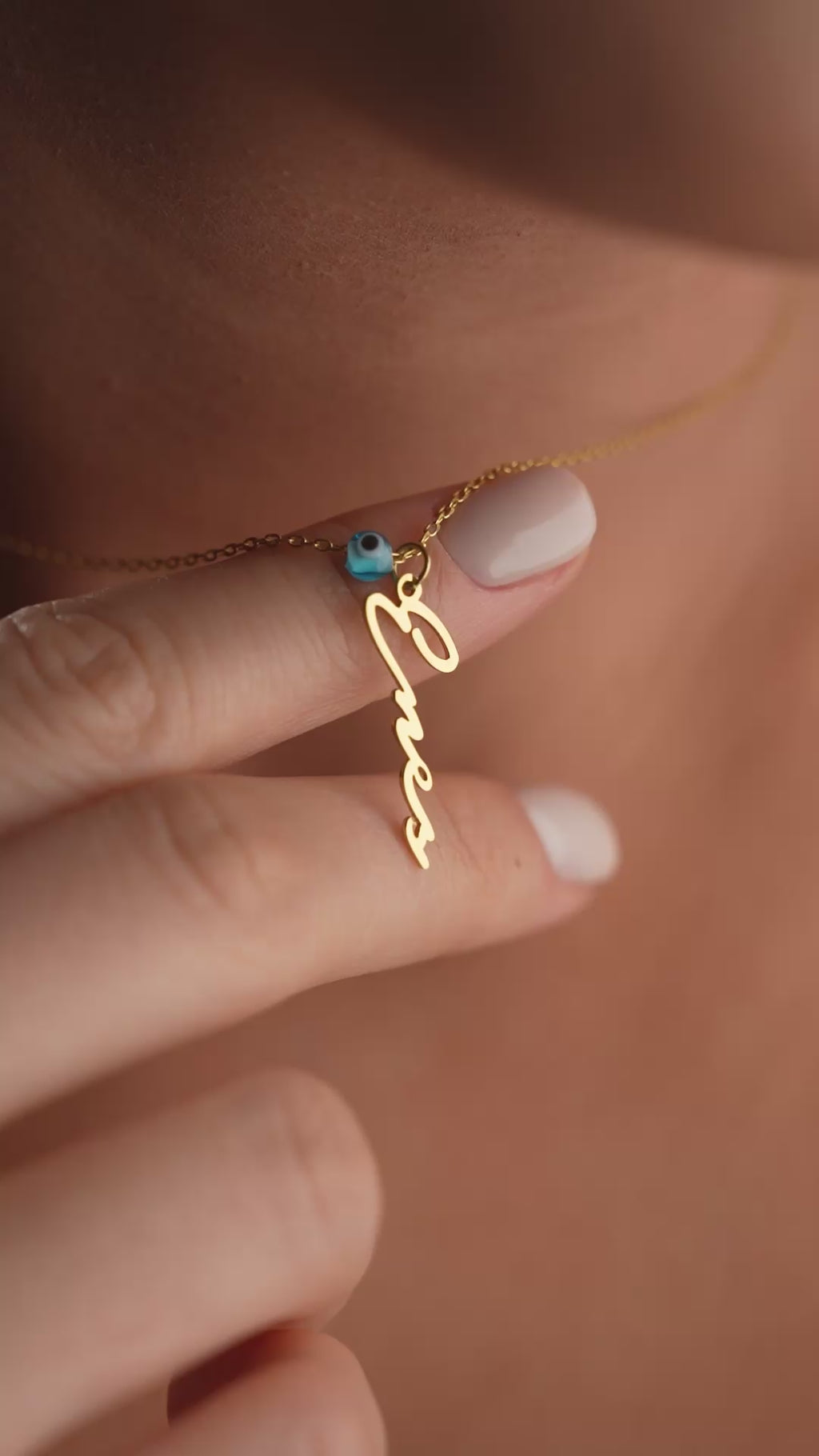 VERTIKAL NAMNKEDJA MED NAZAR | 925 SILVER