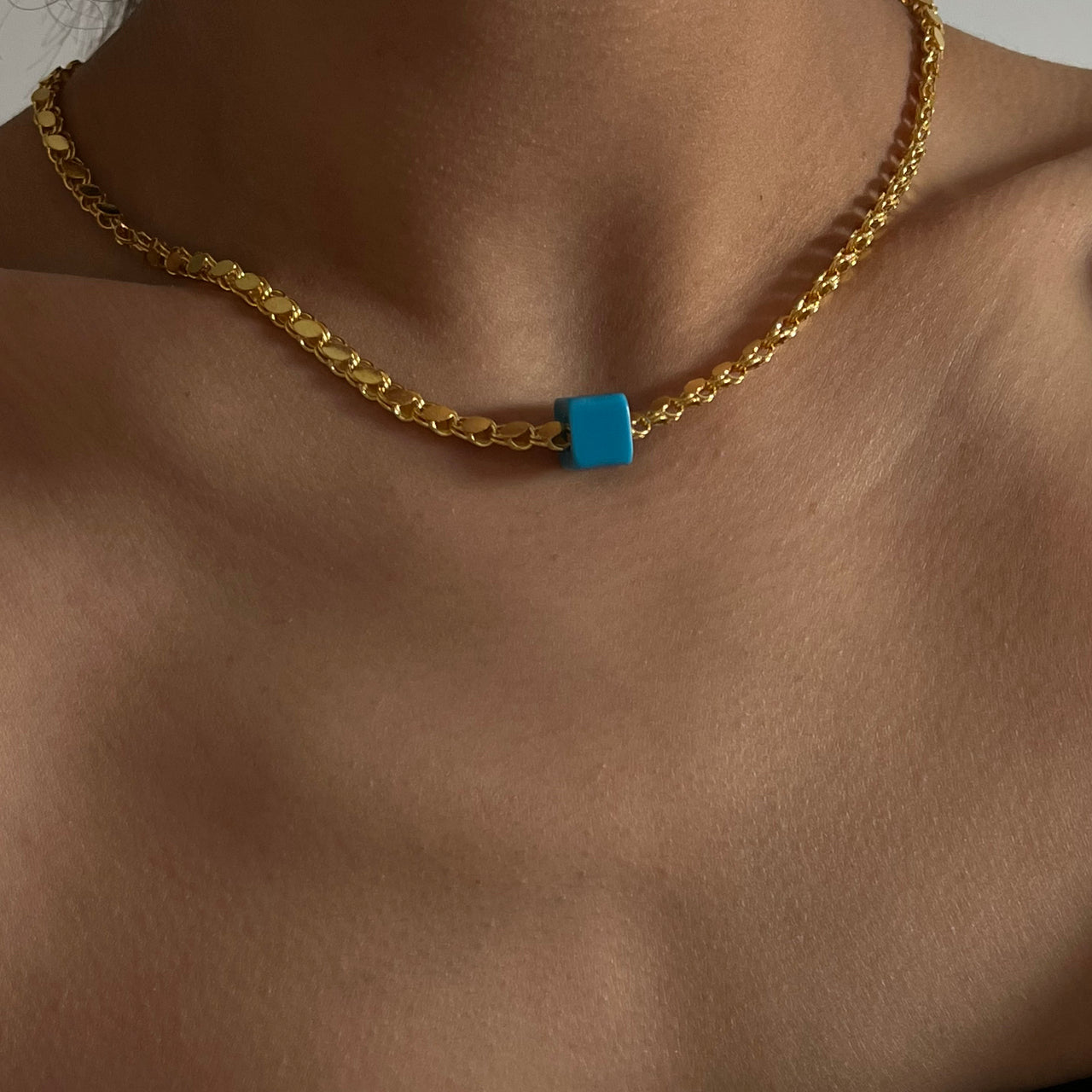 Gersten Halskette mit Blauen Stein (7017583214637)