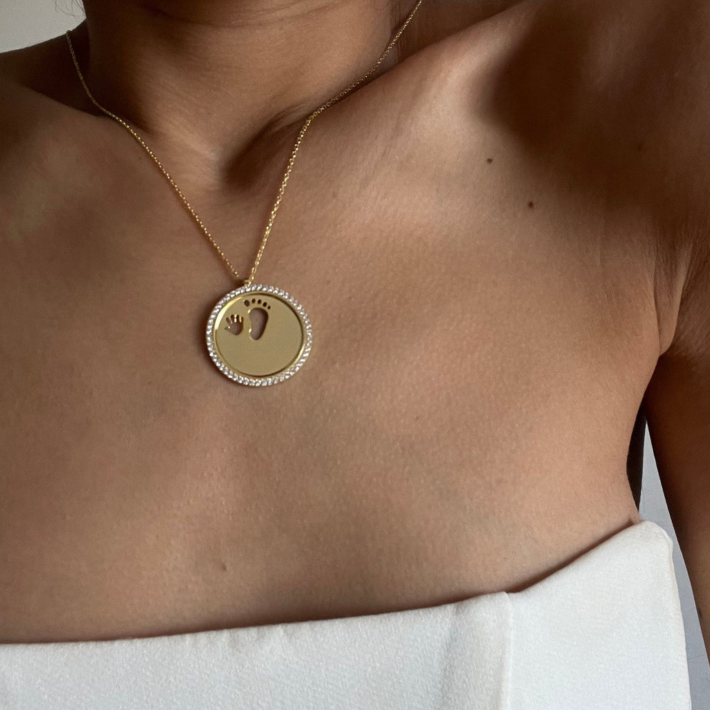 Zirkonia Gravurkette Baby Handfuß (7017633153069)